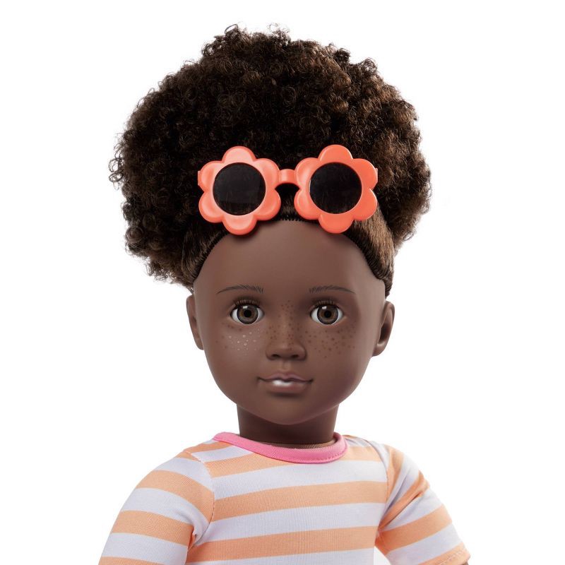 slide 4 of 5, Our Generation Nadya 18" Doll with Swimsuit and Pink Pool Float Accessory: Fashion Doll, Curly Dark Brown Hair, 1 ct