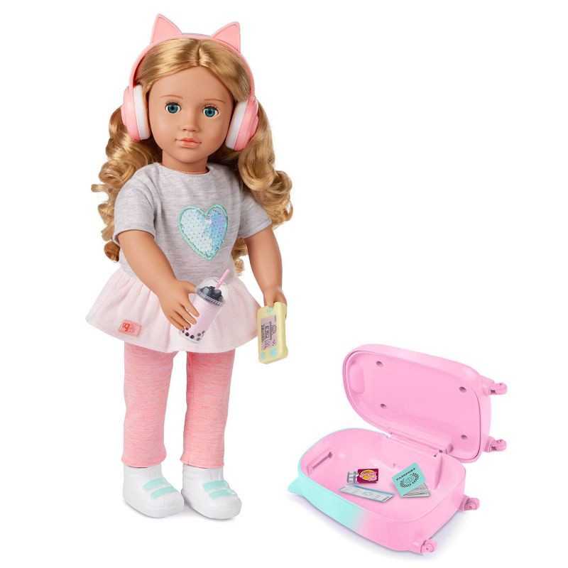 slide 2 of 5, Our Generation Linzi 18" Doll with Luggage and Travel Accessories Set: Travel-Themed Wavy Blonde Hair Doll, 1 ct
