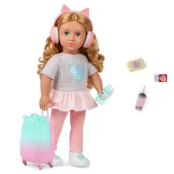Our Generation Linzi 18" Doll with Luggage and Travel Accessories Set: Travel-Themed Wavy Blonde Hair Doll