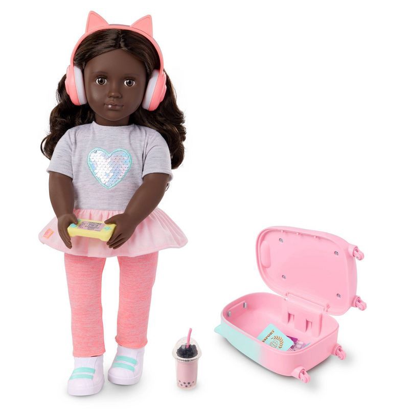 slide 2 of 5, Our Generation Kezia 18" Doll with Luggage and Travel Accessories Set: Wavy Dark Brown Hair, No Articulation, 1 ct