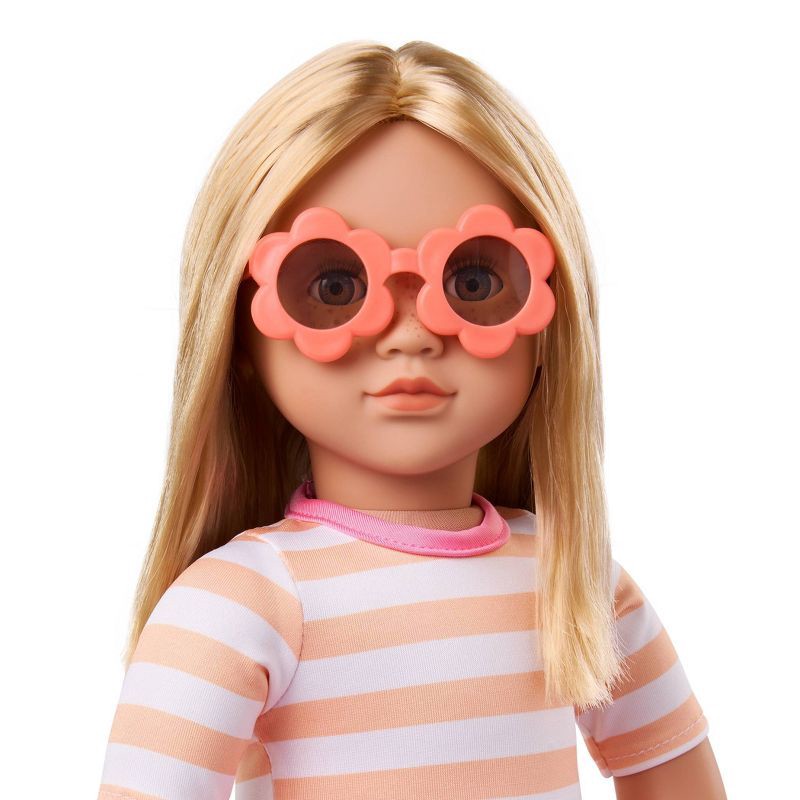 slide 4 of 5, Our Generation Margot 18" Doll with Swimsuit and Pink Pool Float Accessory: Hair Blonde, Blue Eyes, Beach Theme, 1 ct