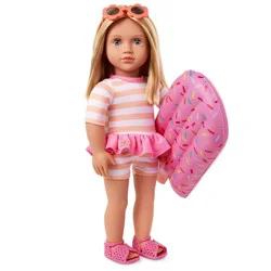 Our Generation Margot 18" Doll with Swimsuit and Pink Pool Float Accessory: Hair Blonde, Blue Eyes, Beach Theme