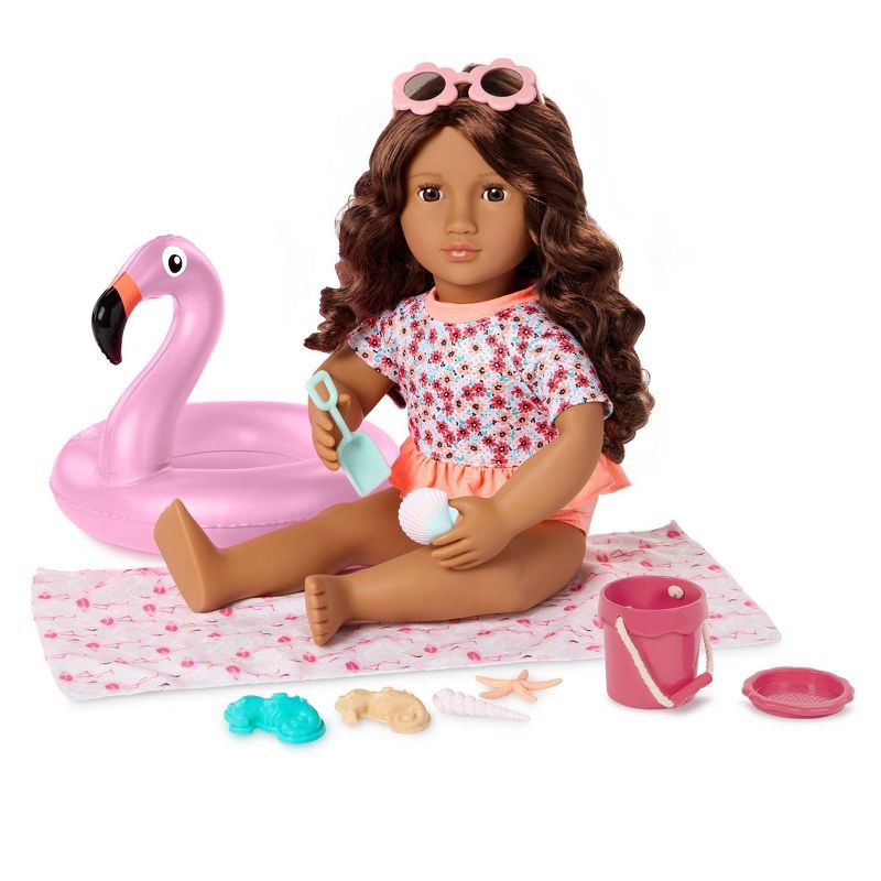 slide 2 of 8, Our Generation Gabriela Posable 18" Doll with Beach Accessories and Storybook, 1 ct