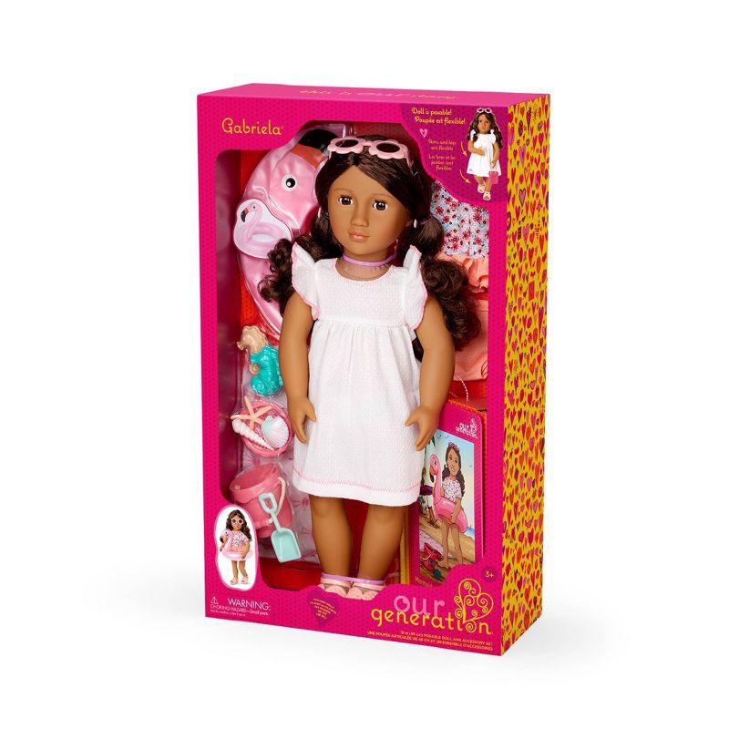 slide 8 of 8, Our Generation Gabriela Posable 18" Doll with Beach Accessories and Storybook, 1 ct