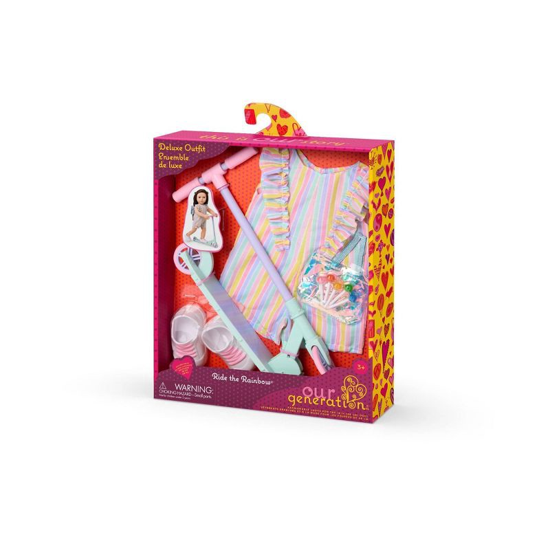 slide 5 of 5, Our Generation Ride the Rainbow Romper Outfit and Scooter Accessory for 18" Dolls: Sports & Outdoor Adventure Set, 1 ct