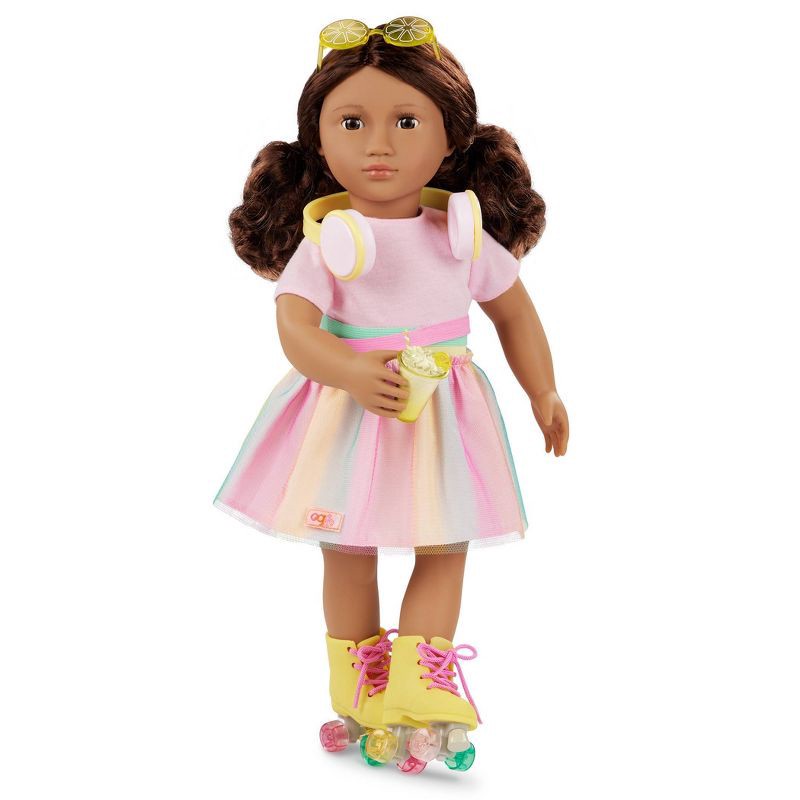 slide 3 of 6, Our Generation Rollerblades and Lemonade Outfit with Rainbow Roller Skates and Accessories for 18" Dolls: 7 Pieces Set, 7 ct