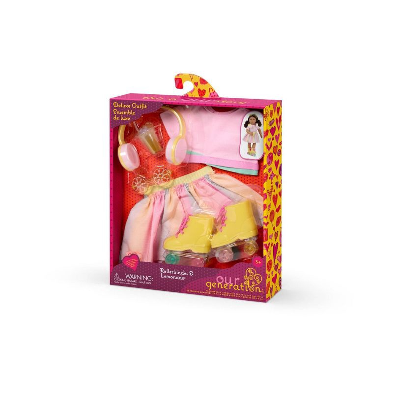 slide 6 of 6, Our Generation Rollerblades and Lemonade Outfit with Rainbow Roller Skates and Accessories for 18" Dolls: 7 Pieces Set, 7 ct