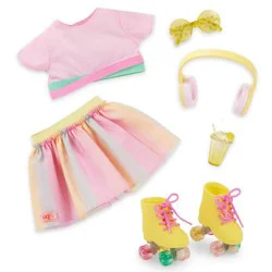 Our Generation Rollerblades and Lemonade Outfit with Rainbow Roller Skates and Accessories for 18" Dolls: 7 Pieces Set