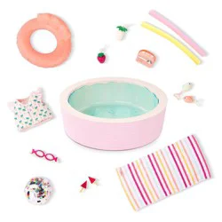 Our Generation Poolside Fun Pink Pool Playset and Accessories for 18" Dolls: Includes Sunglasses & 17 Pieces