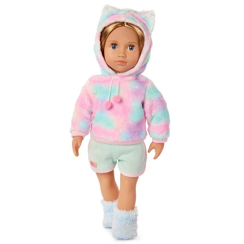 slide 2 of 4, Our Generation Mandy 18" Doll in Pink and Colorful Hooded Pajama with Cat Ears, 1 ct