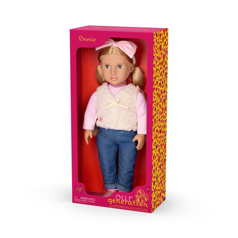 slide 4 of 4, Our Generation Emmie 18" Fashion Doll: Straight Blonde Hair, Plastic & Polyester, Caucasian Girl, No Articulation, 1 ct