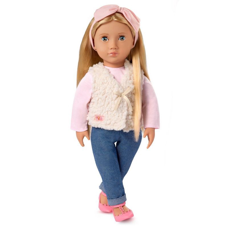 slide 1 of 4, Our Generation Emmie 18" Fashion Doll: Straight Blonde Hair, Plastic & Polyester, Caucasian Girl, No Articulation, 1 ct