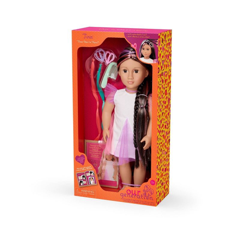 slide 8 of 8, Our Generation Tina 18" Rainbow Hair Grow Doll with Hair Clips and Styling Book Accessories, 1 ct
