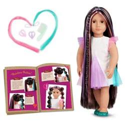 Our Generation Tina 18" Rainbow Hair Grow Doll with Hair Clips and Styling Book Accessories
