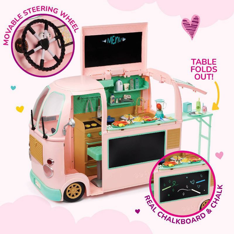 slide 3 of 15, Our Generation On the Move Food Truck Vehicle Playset Accessory for 18" Dolls: 54-Piece Toy Set with Play Food, 1 ct