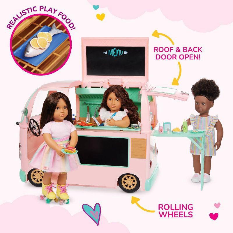 slide 4 of 15, Our Generation On the Move Food Truck Vehicle Playset Accessory for 18" Dolls: 54-Piece Toy Set with Play Food, 1 ct