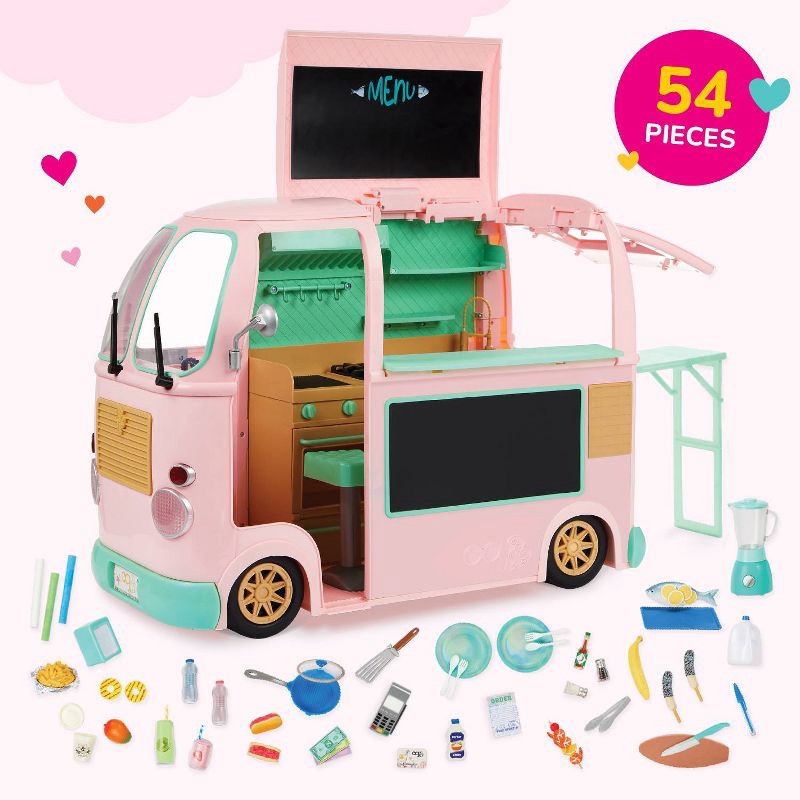 slide 5 of 15, Our Generation On the Move Food Truck Vehicle Playset Accessory for 18" Dolls: 54-Piece Toy Set with Play Food, 1 ct