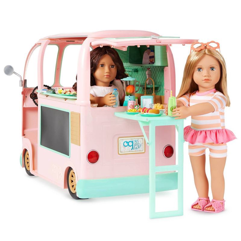 slide 7 of 15, Our Generation On the Move Food Truck Vehicle Playset Accessory for 18" Dolls: 54-Piece Toy Set with Play Food, 1 ct