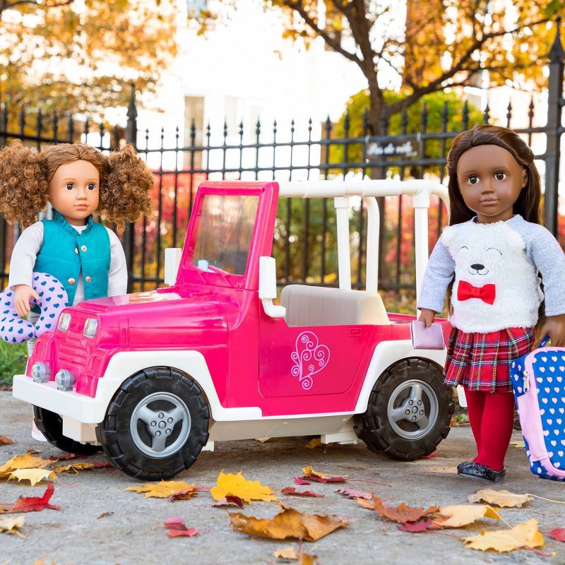 slide 2 of 3, Our Generation My Way and Highways Pink and White Toy Vehicle Accessory for 18" Dolls: Outdoor Doll Accessories, Plastic 4x4 Vehicle, 1 ct