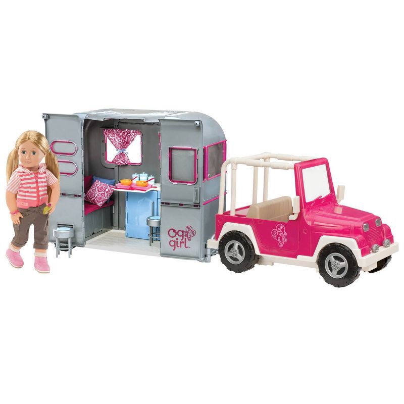 slide 3 of 3, Our Generation My Way and Highways Pink and White Toy Vehicle Accessory for 18" Dolls: Outdoor Doll Accessories, Plastic 4x4 Vehicle, 1 ct