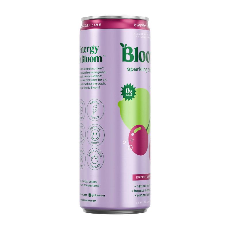 slide 8 of 10, BLOOM NUTRITION Sparkling Energy Drink - Cherry Lime - 12 fl oz Can, 12 fl oz