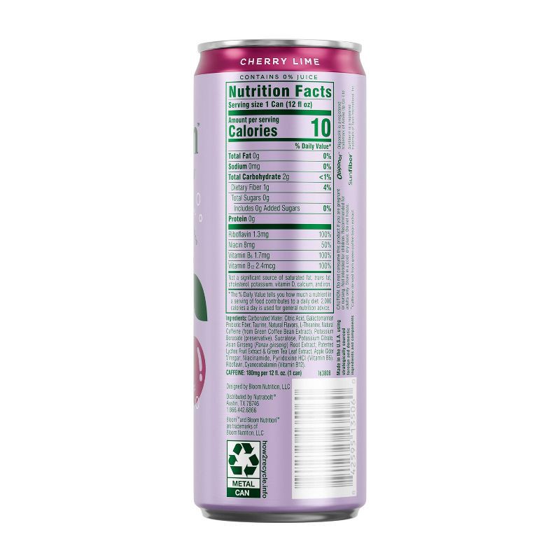 slide 10 of 10, BLOOM NUTRITION Sparkling Energy Drink - Cherry Lime - 12 fl oz Can, 12 fl oz