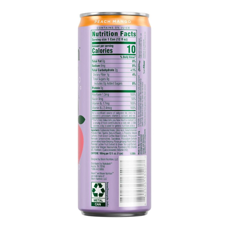 slide 2 of 7, Bloom Peach Mango Energy Drink - 12 fl oz Can, 12 fl oz