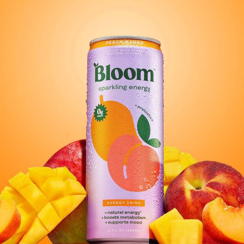 slide 3 of 7, Bloom Peach Mango Energy Drink - 12 fl oz Can, 12 fl oz