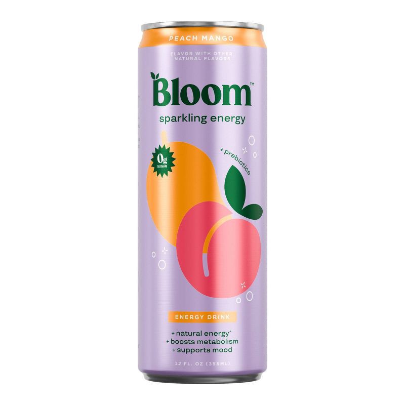 slide 1 of 7, Bloom Peach Mango Energy Drink - 12 fl oz Can, 12 fl oz