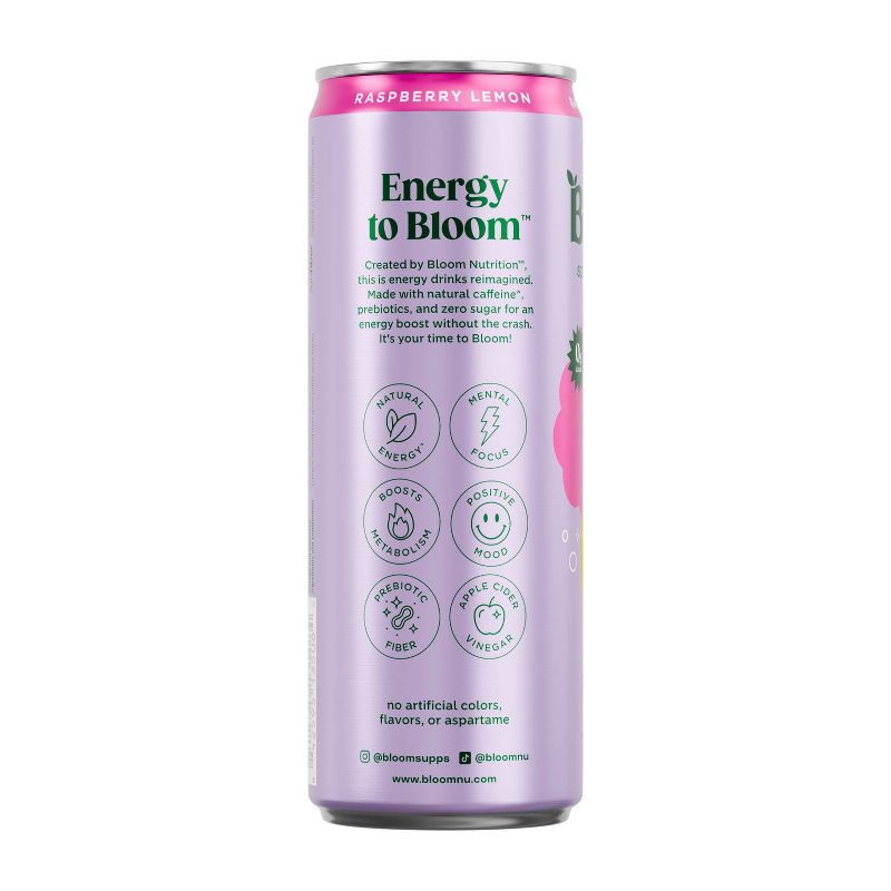 slide 9 of 10, BLOOM NUTRITION Sparkling Energy Drink - Raspberry Lemon - 12 fl oz Can, 12 fl oz