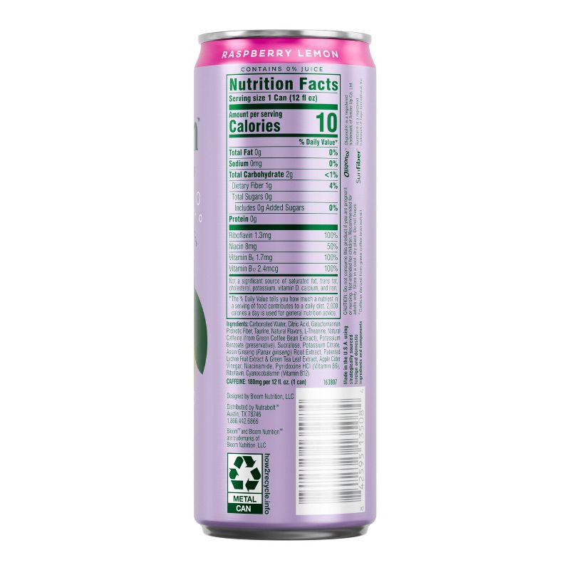 slide 10 of 10, BLOOM NUTRITION Sparkling Energy Drink - Raspberry Lemon - 12 fl oz Can, 12 fl oz