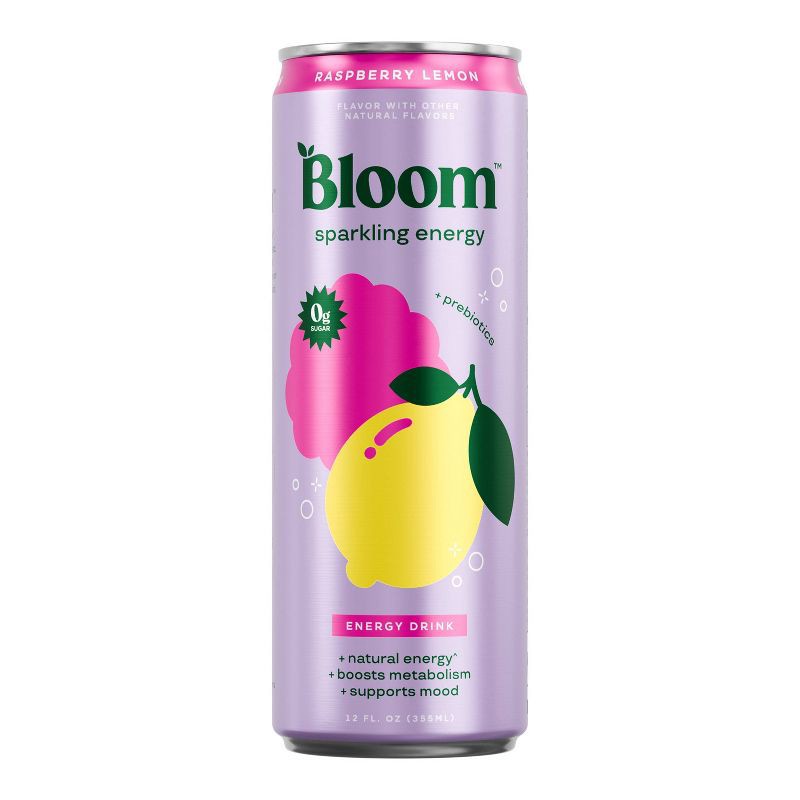 slide 1 of 10, BLOOM NUTRITION Sparkling Energy Drink - Raspberry Lemon - 12 fl oz Can, 12 fl oz