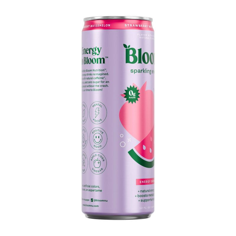 slide 8 of 10, BLOOM NUTRITION Sparkling Energy Drink - Strawberry Watermelon - 12 fl oz Can, 12 fl oz