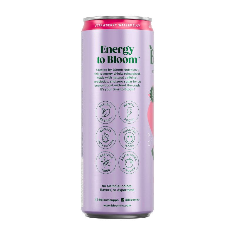 slide 9 of 10, BLOOM NUTRITION Sparkling Energy Drink - Strawberry Watermelon - 12 fl oz Can, 12 fl oz