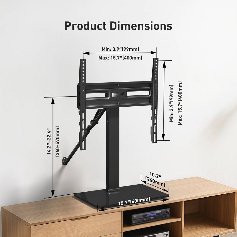 slide 3 of 8, ErgoAV Tabletop TV Stand 32"- 65" TVs: Adjustable Height, Steel, Max 88 lbs, 88 lb