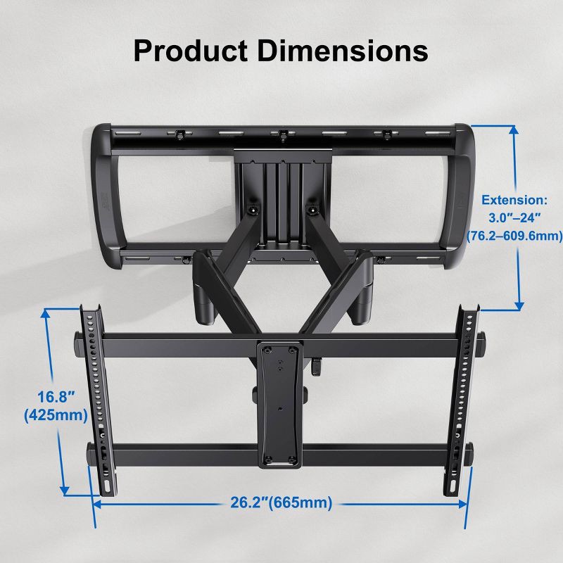 slide 2 of 9, ErgoAV Large Motion TV Mount 42"- 90"TVs: Full-Motion Extendable Swivel for Walls, 1 ct