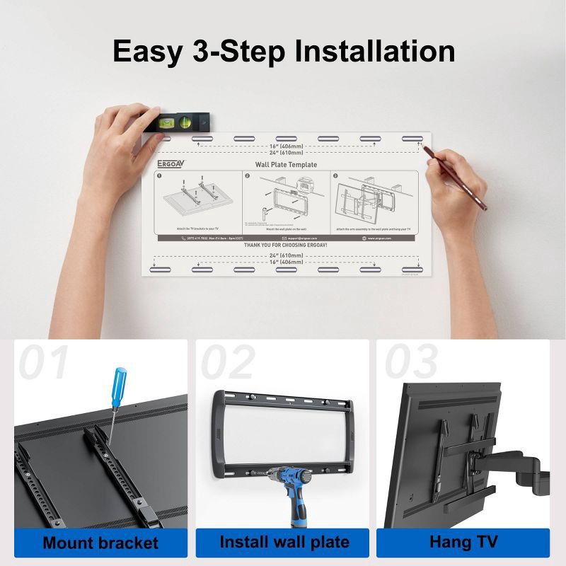 slide 4 of 9, ErgoAV Large Motion TV Mount 42"- 90"TVs: Full-Motion Extendable Swivel for Walls, 1 ct
