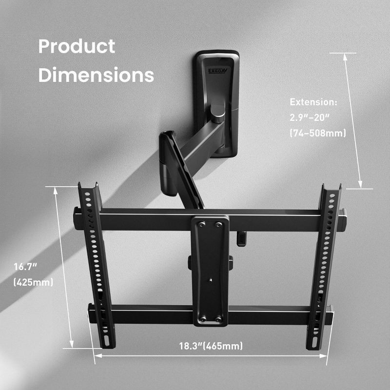 slide 2 of 8, ErgoAV Medium Motion TV Wall Mount 32"- 65" TVs: Swivel Extendable Full Motion Steel, 1 ct