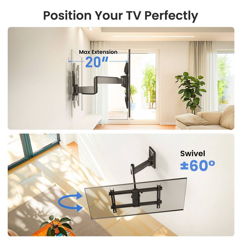 slide 4 of 8, ErgoAV Medium Motion TV Wall Mount 32"- 65" TVs: Swivel Extendable Full Motion Steel, 1 ct