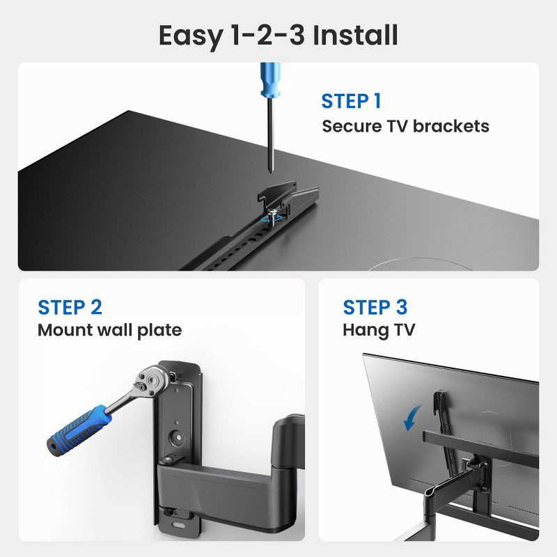 slide 6 of 8, ErgoAV Medium Motion TV Wall Mount 32"- 65" TVs: Swivel Extendable Full Motion Steel, 1 ct