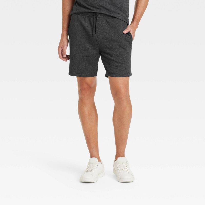 slide 1 of 3, Men's Every Wear 7" Ultra Soft Fleece Pull-On Shorts - Goodfellow & Co™ Dark Gray L: Cotton Blend, Mid Rise, Drawstring Waist, 1 ct