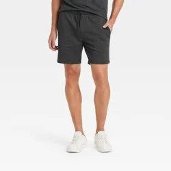 Men's Every Wear 7" Ultra Soft Fleece Pull-On Shorts - Goodfellow & Co™ Dark Gray L: Cotton Blend, Mid Rise, Drawstring Waist