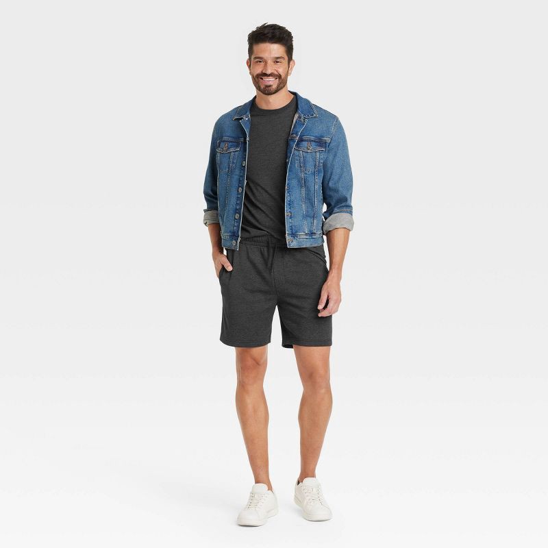 slide 3 of 3, Men's Every Wear 7" Ultra Soft Fleece Pull-On Shorts - Goodfellow & Co™ Dark Gray XXL: Midweight, Drawstring Waistband, 1 ct