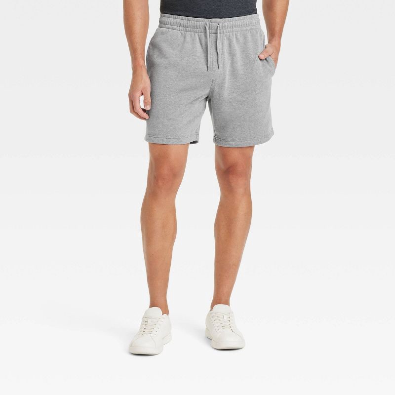 slide 1 of 3, Men's Every Wear 7" Ultra Soft Fleece Pull-On Shorts - Goodfellow & Co™ Gray L: Mid Rise, Drawstring Waistband, 1 ct