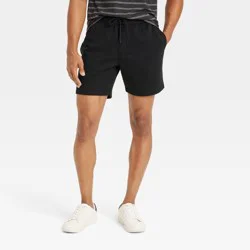 Men's Every Wear 7" Ultra Soft Fleece Pull-On Shorts - Goodfellow & Co™ Black M: Midweight, Drawstring Waist,