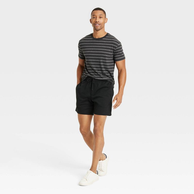 slide 3 of 3, Men's Every Wear 7" Ultra Soft Fleece Pull-On Shorts - Goodfellow & Co™ Black L: Cotton Blend, Midweight, Drawstring Waist, 1 ct