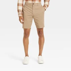Men's Every Wear 9" Flat Front Chino Shorts - Goodfellow & Co™ Khaki 36: Midweight Poplin Twill, Stretch, Machine Washable