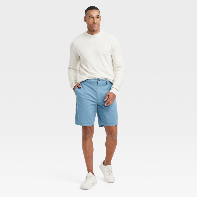 slide 3 of 3, Men's Every Wear 9" Flat Front Chino Shorts - Goodfellow & Co™ Blue 36: Slim Fit, Mid Rise, Twill Fabric, 1 ct