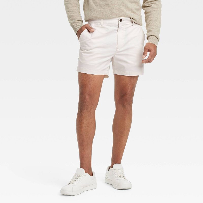 slide 1 of 3, Men's Every Wear 5" Flat Front Chino Shorts - Goodfellow & Co™ Dog Bone 32: Slim Fit, Mid Rise, Stretch, 1 ct