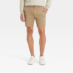 Men's Every Wear 7" Flat Front Chino Shorts - Goodfellow & Co™ Sculptural Tan 34: Slim Fit, Mid Rise, Stretch Fabric